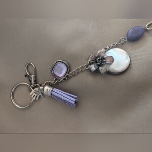 Upcycled Elegant Silver and Purple Floral Keychain Bagclip